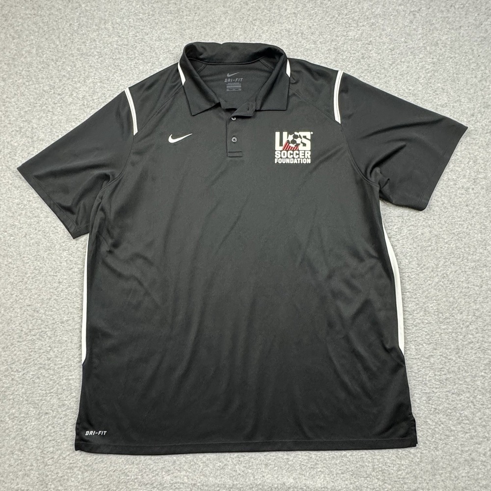 Nike US Soccer Foundation Polo Shirt Mens XXL Black Dri Fit Sporty Football FIFA